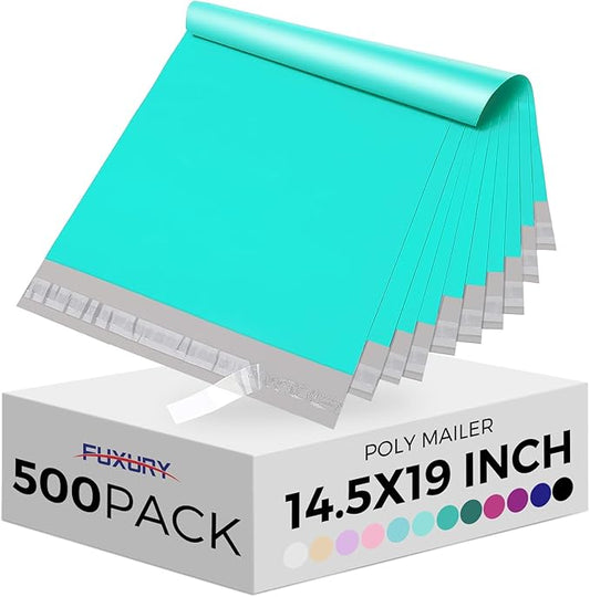 Fuxury 500 Pcs Poly Mailers 14.5x19 Inch, Bulk Shipping Bags for Clothing, Strong Adhesive Shipping Envelopes for Small Business Suppliers,Waterproof Mailers Poly Bags Mailing Envelopes Teal