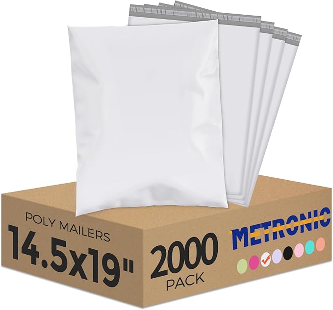 Metronic Poly Mailers 14.5x19 2000 Pack White, Large Shipping Bags Bulk Mailing Envelopes for Small Business, Mailers Poly Bags for Shipping Self Seal, Mailing Envelope Packaging Bags