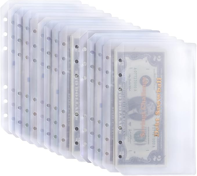 15pcs A6 Binder Pockets with No Zippers, Zipless Budget Envelopes for Cash System, A6 Binder Pouch for 6 Ring Binder, Money Folder Organizer for Cash.