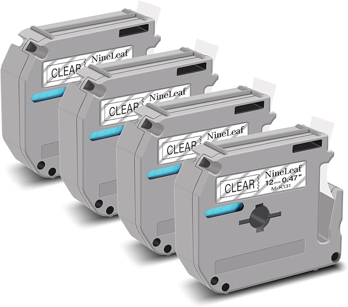 NineLeaf 4 Pack Compatible for Brother P-Touch M Tape M-K131 M-K131S MK131 M131 12mm 0.47'' Black on Clear Label Tape for PT-70BBVP PT-70BMH PT-70HK PT-70HOL PT-70HOT Label Maker