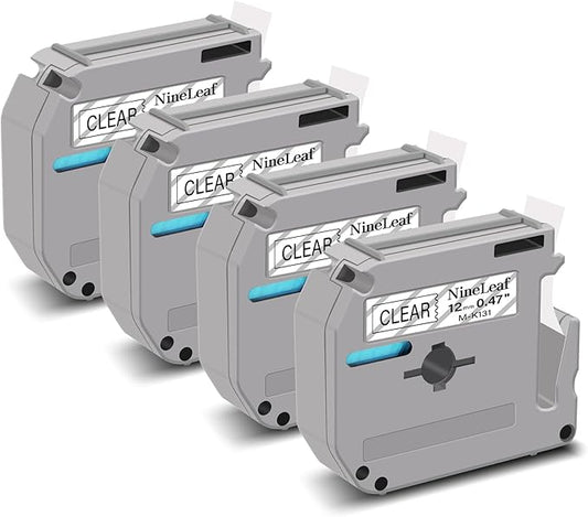 NineLeaf 4 Pack Compatible for Brother P-Touch M Tape M-K131 M-K131S MK131 M131 12mm 0.47'' Black on Clear Label Tape for PT-70BBVP PT-70BMH PT-70HK PT-70HOL PT-70HOT Label Maker