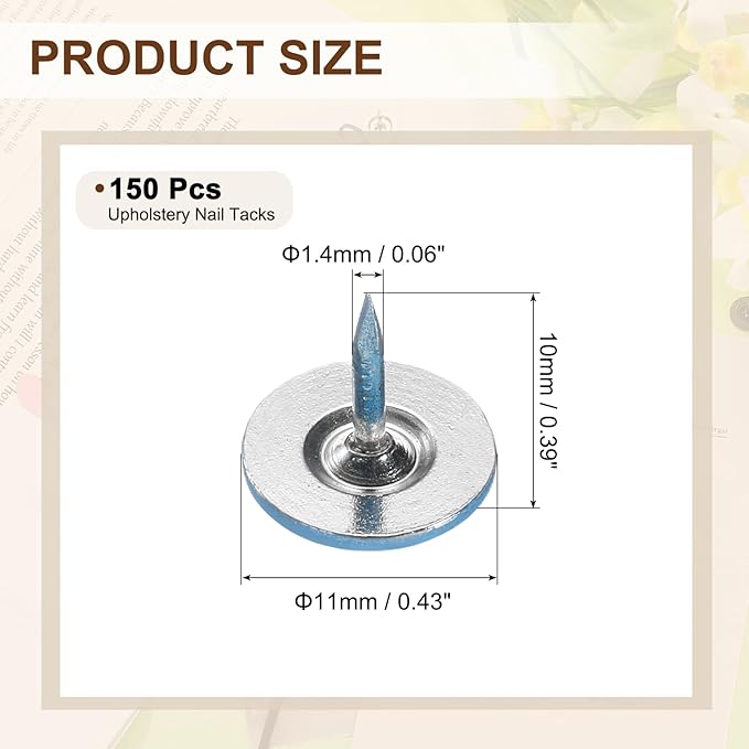 uxcell 150Pcs Upholstery Tacks, 11mmx10mm Flat Head Thumb Tack Decorative Furniture Nails Push Pins for Furniture Sofa Headboards, Blue