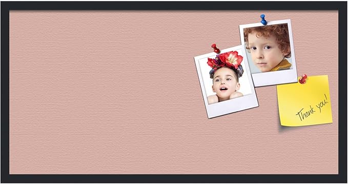 PinPix 36x18 Inch Cork Bulletin Board. This Decorative Framed Pin Board Comes with Pink Pastel Design and a Satin Black Frame. Ideal for Home Office Decor or Message Board (PinPix-1813)