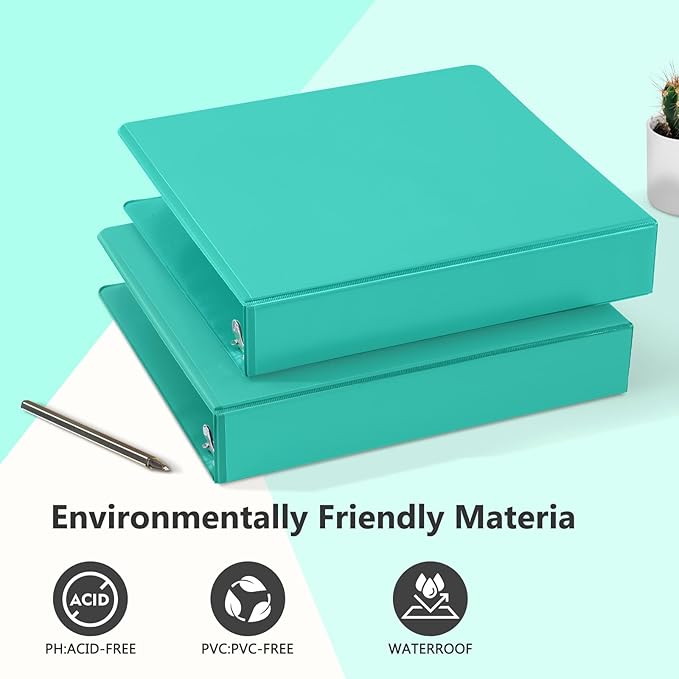 ViVin Sturdy 1.5 Inch 3 Ring Binder with Pockets, Slant-D Ring, PVC-Free, Customizable Clear View Binder,Holds 350 Sheets of 8.5" x 11" Paper, 6 Pack (Lake Green)