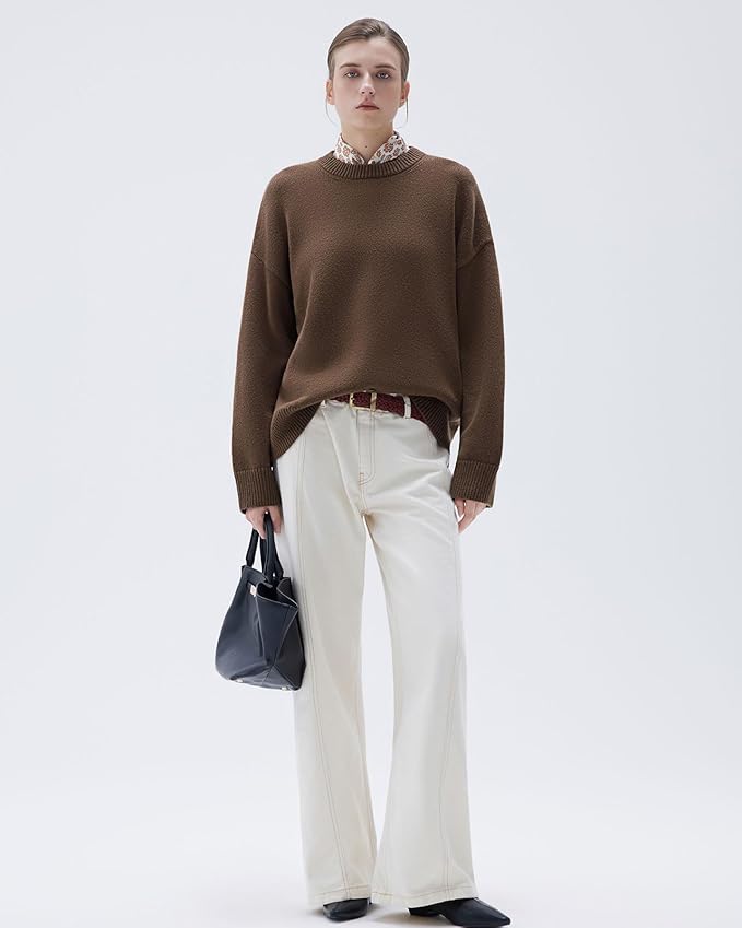 SUUKSESS Women Cashmere Oversized Long Sleeve Pullover Sweater Crew Neck Jumpers