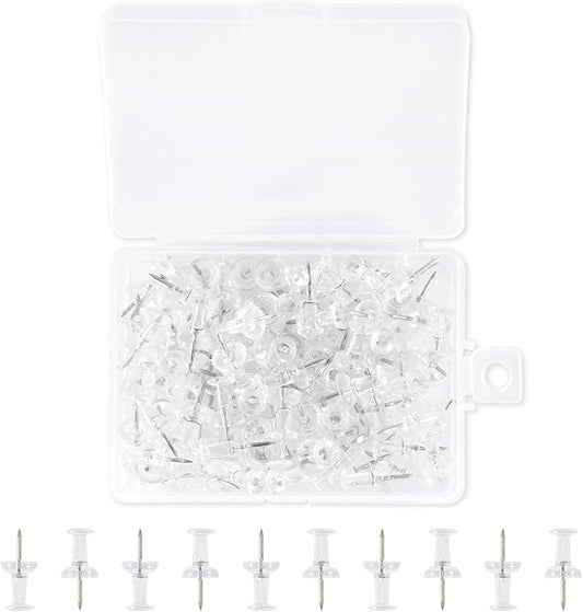 120Pcs Push Pins for Bulletin Board, Thumb Tacks for Cork Board, Clear Plastic Head, Steel Tip, Thumbtacks for Wall Poster Photo Maps Pictures Office Home Decor