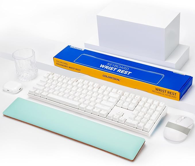 COLORCORAL Keyboard Wrist Rest Ergonomic Keyboard Arm Rest for wrist with Memory Foam Durable Wooden Keyboard Wrist Support with Anti-Slip Rubber Base for Typing Pain Relief Comfort for Office, Gaming