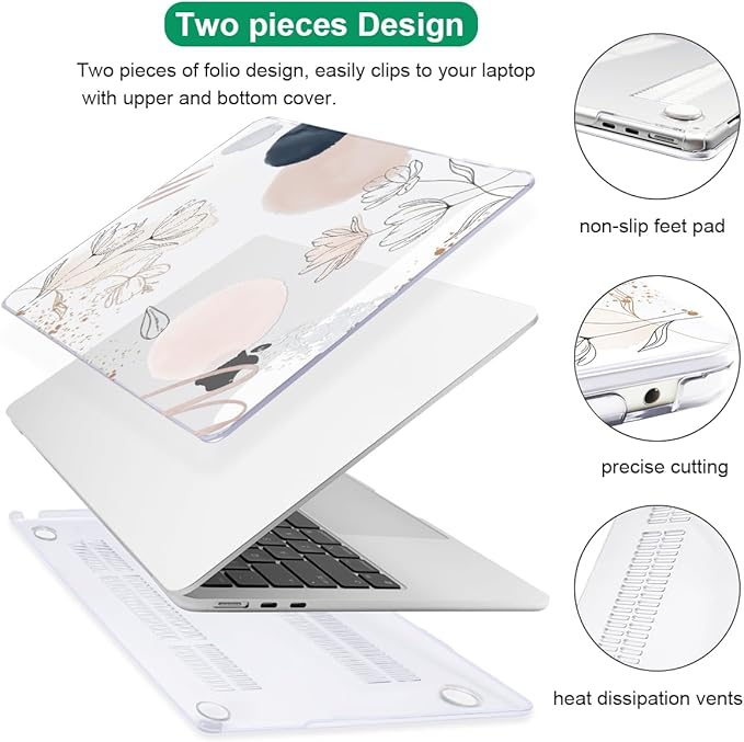 Compatible with MacBook Air 13.6 inch Case 2025 2024 2023 2022 Release A2681 A3113 A3420 Cover M4 M3 M2 Chip, Pattern Plastic Hard Shell Case Screen Film Keyboard Skin, Abstract Line Floral