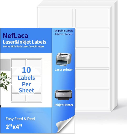 2"x4" Shipping Address Labels, 10-UP Blank Mailing Labels, White Self-Adhesive Customized Stickers for Inkjet and Laser Printer [400 Sheet, 4000 Labels]