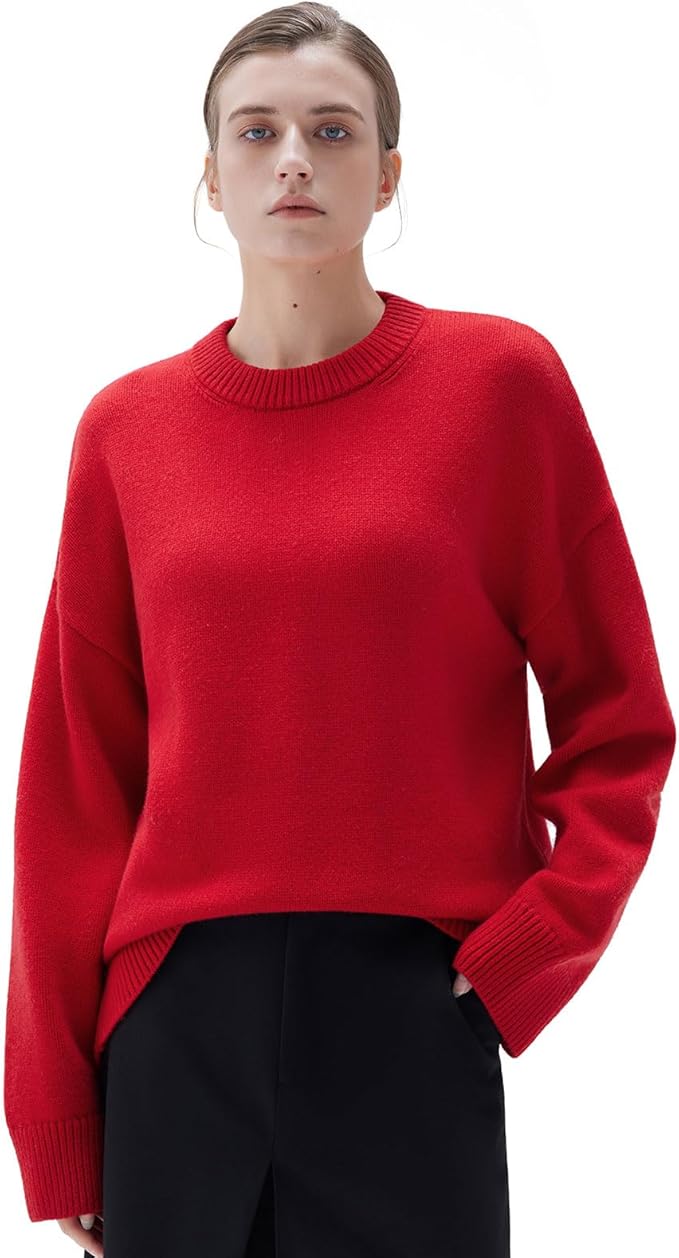 SUUKSESS Women Cashmere Oversized Long Sleeve Pullover Sweater Crew Neck Jumpers