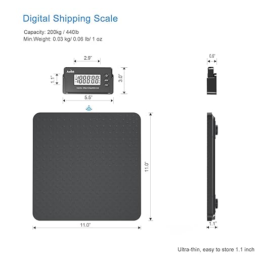 Digital Shipping Scale,440lbs/1oz Ultra-Thin, Highly Accurate LCD Display with Tare/Hold Function Lightweight Postal Scale for Warehouses,Homes,Offices,with Manual and Adapter