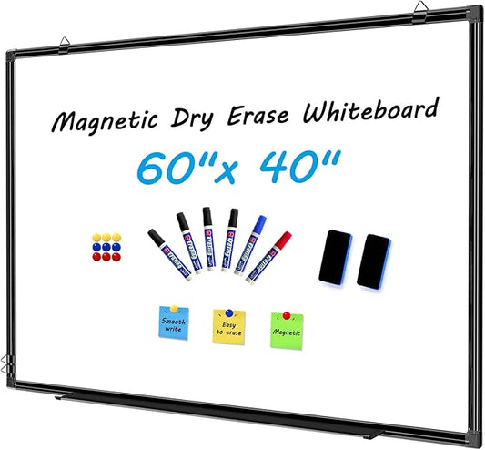 H-Qprobd 60"x40" White Board for Wall Large Magnetic Dry Erase Board with Black Aluminum Frame, Presentation Whiteboard Suitable for Home, Office, Classroom & Kitchen