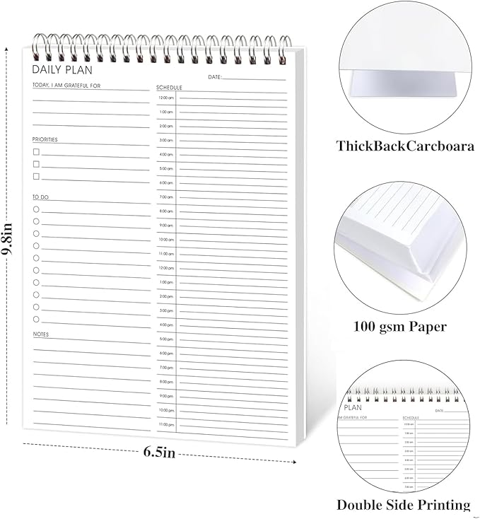 24 Hour Daily Planner - To Do List for Work & Personal Life, Productivity Everyday Planner, Daily Schedule, 6.5 x 9.8
