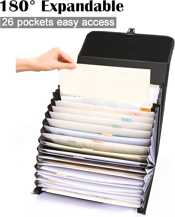 2 Pack 25 Pockets Letter Size/A4 Accordion File Organizer with Handle, TRANBO Expanding File Folder, Expandable Document Paper Organizer for Travel School Office