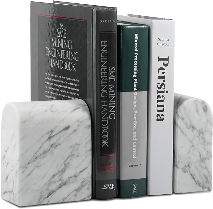 Koville Natural Italian Marble Bookends for Shelves, Book Ends for Heavy Books, 13LBS Ultra Heavy Duty Book Holders, Triumphal Arch Bookends Office Bookshelf Decor for CDs/Video Games(Bianco Carrara)