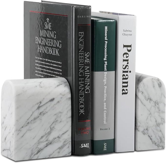 Koville Natural Italian Marble Bookends for Shelves, Book Ends for Heavy Books, 13LBS Ultra Heavy Duty Book Holders, Triumphal Arch Bookends Office Bookshelf Decor for CDs/Video Games(Bianco Carrara)