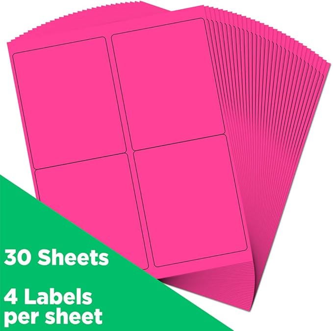 JAM PAPER Shipping Address Labels - 4 x 5 - Quarter Page/Extra Large - Neon Pink - 120/Pack