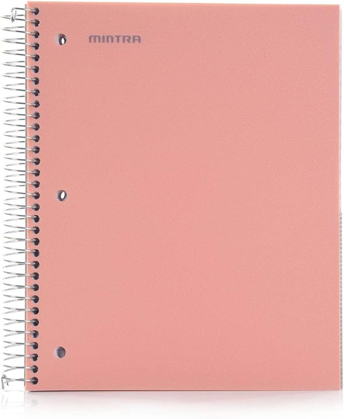 Mintra Office Durable Spiral Notebooks, 5 Subject (Salmon, Wide Ruled 1pk)