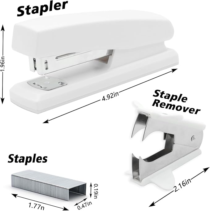 2 Pack White Office Stapler, 25-Sheet Capacity with 4000 Staples and 2 Staple Removers, Desktop Stapler, White Office Supplies for Students and Office Clerks