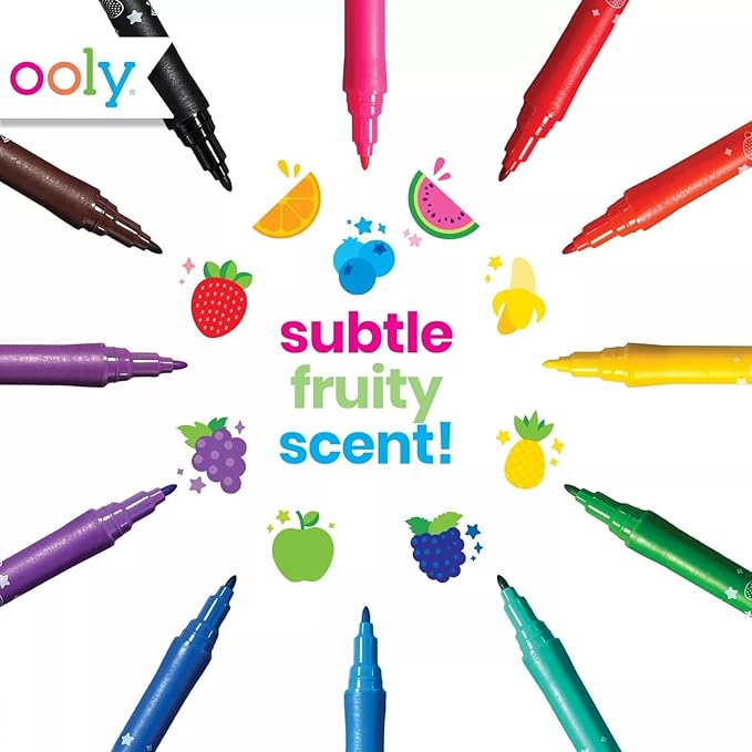 Ooly Yummy Yummy Scented Washable Markers Set of 12 - Scented Markers in 12 Classic Colors, Back to School Supplies