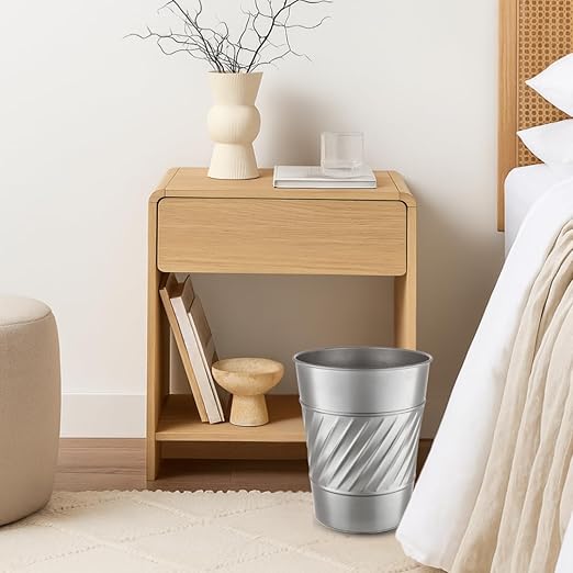 Monarch Abode Pewter Handcrafted Wave Embossed Metal Wastebasket for Home Office, Decorative Waste Basket, Modern Bathroom Garbage Can, Durable & Decorative Trash Bin, Pewter Bathroom Trash Can