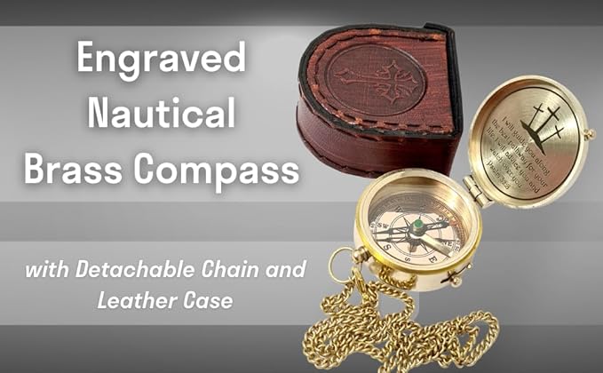 Brass Compass Engraved with Religious Scripture Verse - Ideal Gift for Son, Grandson, Daughter - Perfect for Baptism, Communion, Church and Graduation Day Present