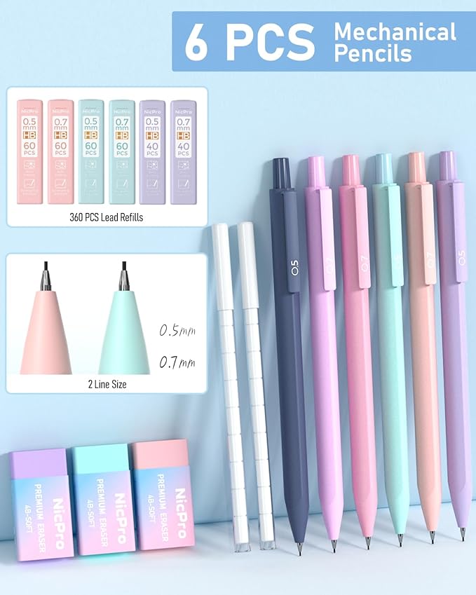 Nicpro 57 PCS Aesthetic Book Annotation Kit with Pen Case, 12 Dual Highlighters, 5 Gel Pens, 6 Mechanical Pencil, 2 Markers 1200PCS Transparent Sticky Notes and Tabs for Bible Study Student Stationary