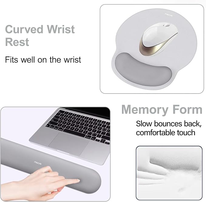 MOSISO Wrist Rest Support for Mouse Pad&Keyboard Set, Circle Curved Ergonomic Mousepad&Coaster Non-Slip Base Home/Office Pain Relief&Easy Typing Pad with Soft Cloth&Silicone Lining, Gray