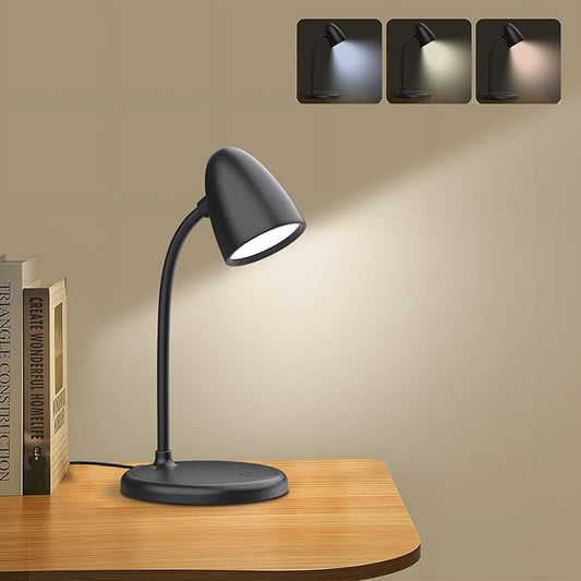 LED Desk Lamp for Home Office,3 Light Colors,Table Lamp,Dimmable Reading Light for Bedside Small Desk Lamp for College Dorm Room,Bedroom Desk Light,Black