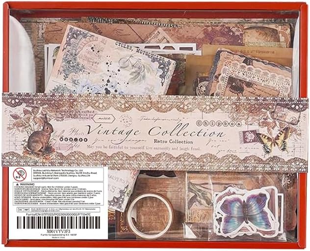 Funto Scrapbooking Kit (202 PCS), Vintage Collection-Wisteria & Butterfly, Perfect for Bullet Scrapbooking Materials, Planner DIY Arts Craft Collage