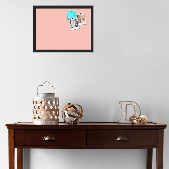 PinPix 20x15 Inch Cork Bulletin Board. This Decorative Framed Pin Board Comes with Pink Pastel Design and a Satin Black Frame. Ideal for Home Office Decor or Message Board (PinPix-1813)
