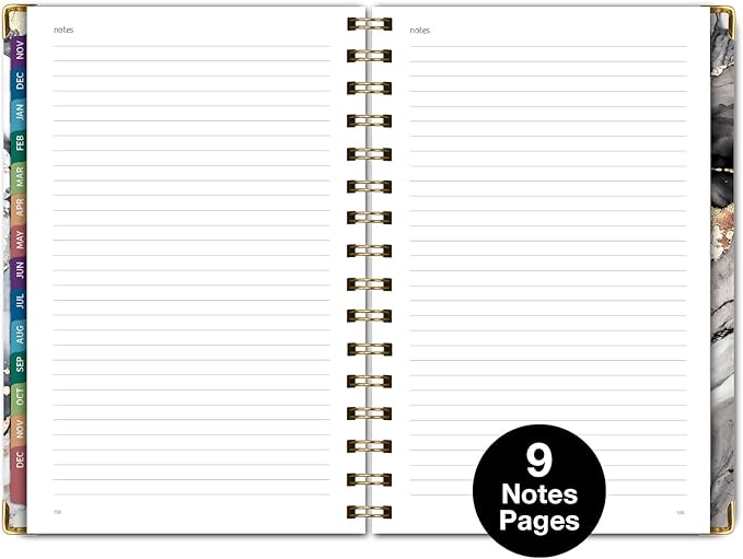 HARDCOVER 2026 Planner, 5.5"x8": 14 Months (November 2025 - December 2026), Daily Weekly Monthly Planner, Yearly Agenda, Bookmark, Pocket Folder and Sticky Note Set (Black Gold Marble)