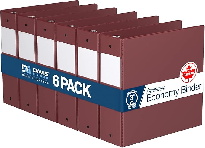 Premium Economy 6-Pack 3-Ring Binders for School or Office, Round-Ring Binders, 3 Inch, Burgundy