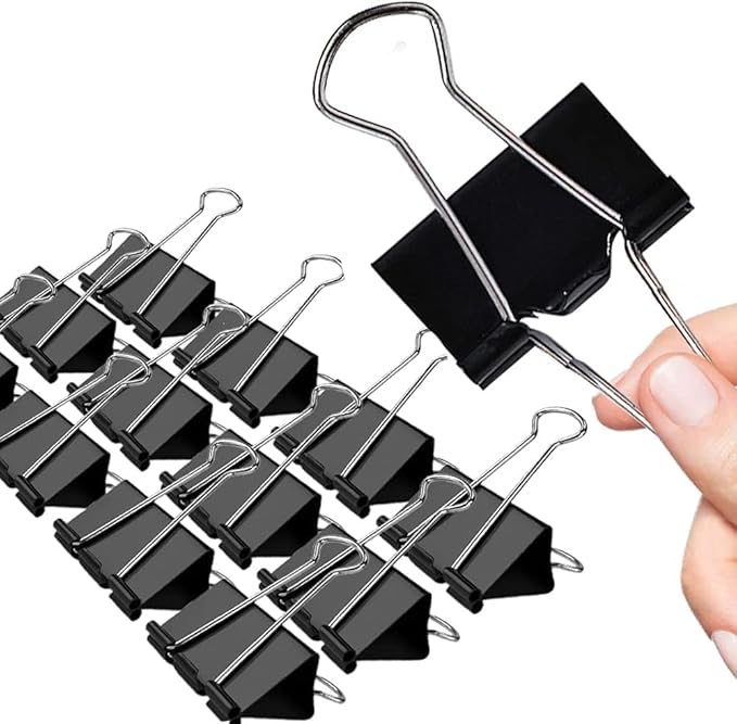 Extra Large Binder Clips, 12 Pack, 2.4 Inch, Standard 60mm, Black, Jumbo Paper Clips, Fold Clamp, Office and School Supplies, with Storage Container
