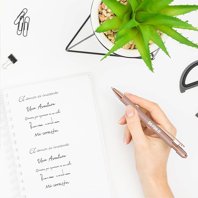 Funny Pens, 12 Pcs Rose Gold Fine Point Smooth Writing Pens, Inspirational Stylus Ballpoint Pens with Screens Touch Stylus Tips, Black Ink 1.0 Mm Gift Office Desk Accessories