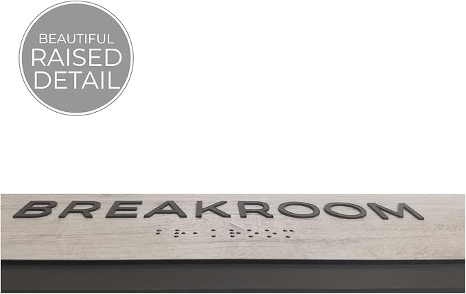 Breakroom Sign with Braille/Easy Adhesive Mount Door and Wall Sign for Small Businesses and Restaurants/ 3 x 9 inches/Silver Woodgrain