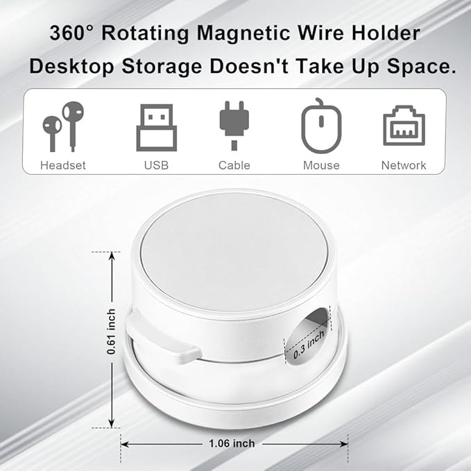 9 Pack Rotatable Magnetic Cord Organizer, Phone Cable Management, Desk Charger Cords Holder, No-Residue Adhesive Cables Clips for Kitchen, Office, Car, Nightstand（White）