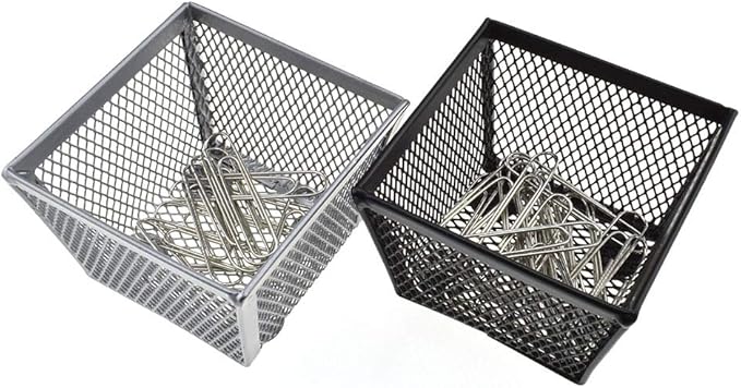 HAHIYO Stackable Paper Clip Mesh Holder Cup 2.2" Height 4 Pack Sturdy Paperclip Holder Container for Desk Drawer Organizer Collection for Home Office School Black Silver Soft Foam Feet No Sharp Edges