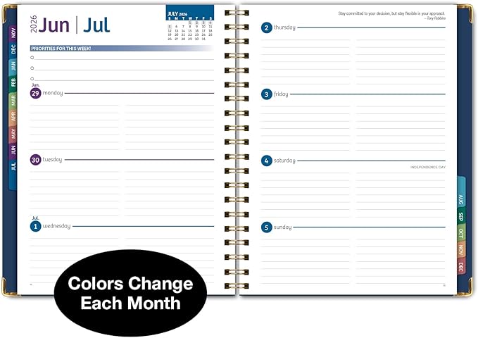 HARDCOVER 2026 Planner, 8.5"x11": 14 Months (November 2025 - December 2026), Daily Weekly Monthly Planner, Yearly Agenda, Bookmark, Pocket Folder and Sticky Note Set (Navy Gold Numbers)