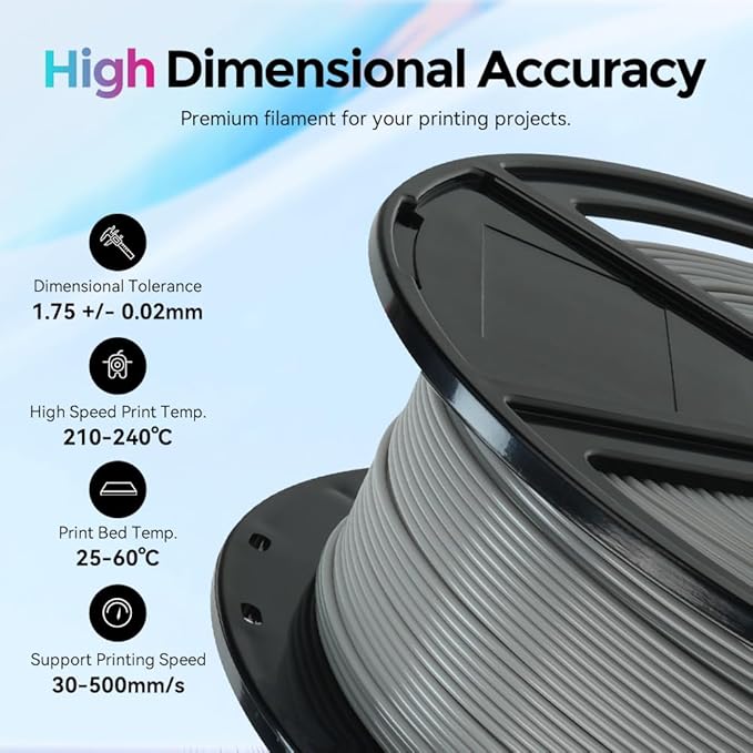 FLASHFORGE Rapid PLA Filament 1.75mm, High Flow Speedy 3D Printer Filament, Experience Exceptional Performance with 500mm/s High-Speed Printing, Neatly Wound & Top-Notch Filament (Light Grey)