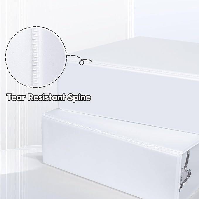 Comix Durable 3 Ring Binder, 4 inch D Ring Binders, Hold 835 Sheets of US Letter Size Paper, 2 Pack (White)