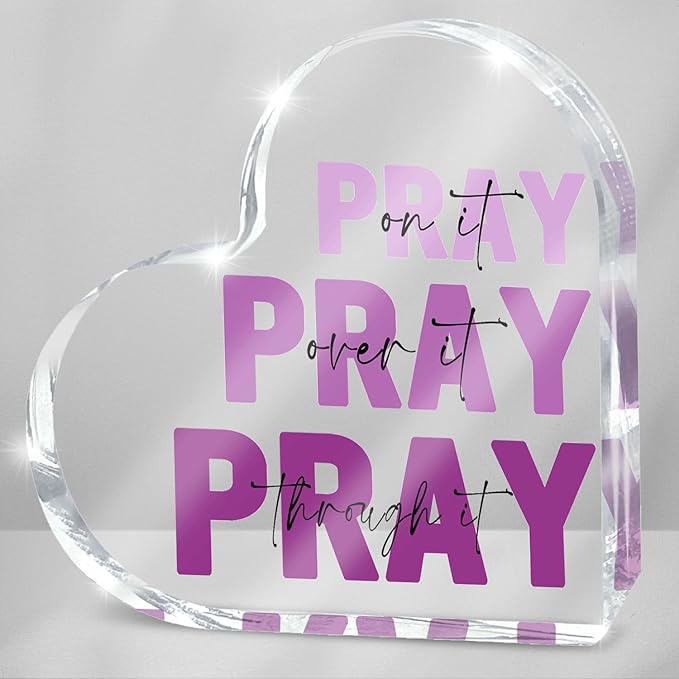Purple Christian Gifts for Women, Religious Plaques Christian Woman Decor Gifts, Pink Room Accessories - Modern Home Office Room Bathroom Bedroom, Pray On It Over It Acrylic Sign