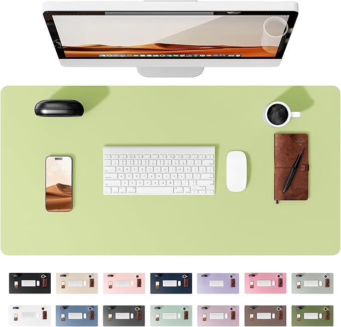 YSAGi Leather Desk Protector, Office Mat, Large Mouse Mat, Non-Slip PU Leather Blotter, Laptop Desk Mat, Waterproof Writing Pad for Office and Home (Peak Green, 31.5" x 15.8")
