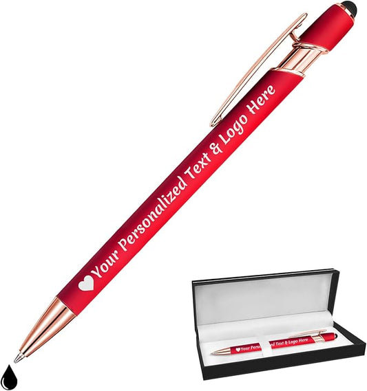 STREADVE Personalized Custom Pens Engraved Writing Pen with Name Logo, Customized Promotional Items Stylus Pen Gifts for Women Realtor Reunion Wedding Business, Red
