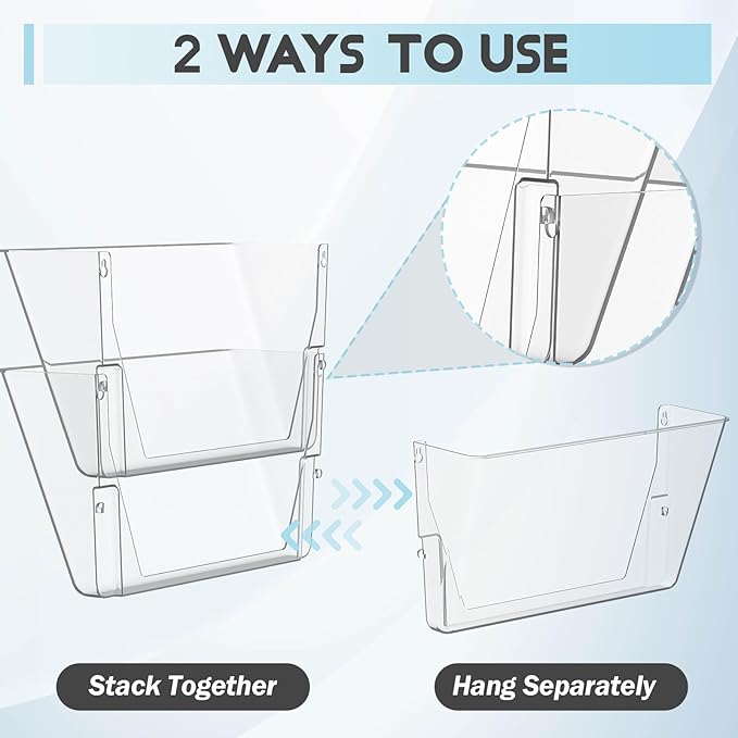 6 Pack Clear Acrylic Single Pocket, Plastic Hanging Wall Mount File Holder for Office Home, Clear