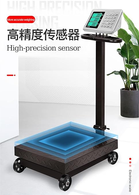 Large Platform Scale with Wheel 660 LB Floor Weight Computing Postal Scale Digital Perfect Industrial Platform Scale Foldable for Postal Luggage Shipping Mailing Weighing