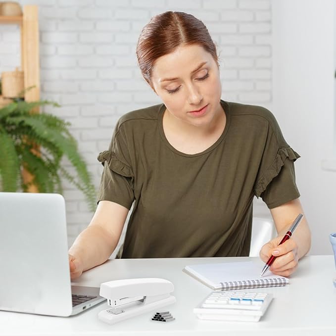 White Office Stapler, 25 Sheet Capacity with 2000 Staples and Staple Remover, Desktop Stapler,White Office Supplies for Students and Office Clerks