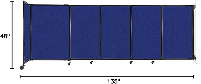 Wall-Mounted Sliding StraightWall Room Divider | Adjustable Widths | Locking Wheels | Room Separator | Up to 11'3" Wide x 4' Tall Royal Blue Fabric Panels