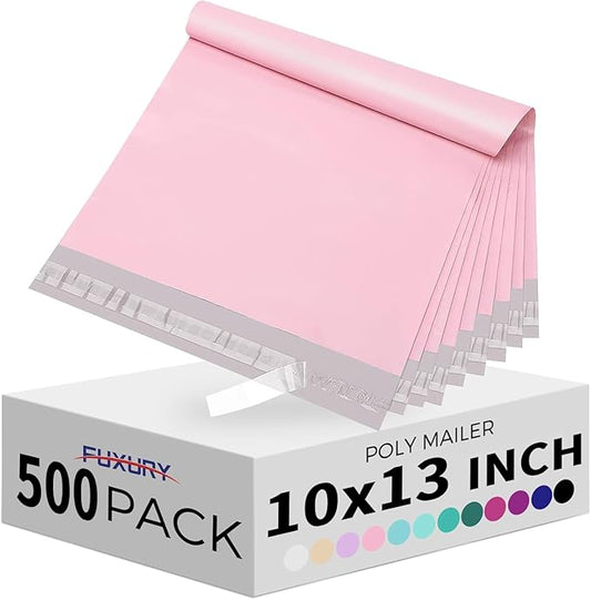 Fuxury Pink Poly Mailers 10x13 Inch 500pc,Sturdy Shipping Bags for Clothes,Self Adhesive Mailing Shipping Envelopes,Waterproof Colorful Packaging Bags for Dress Books Accessories