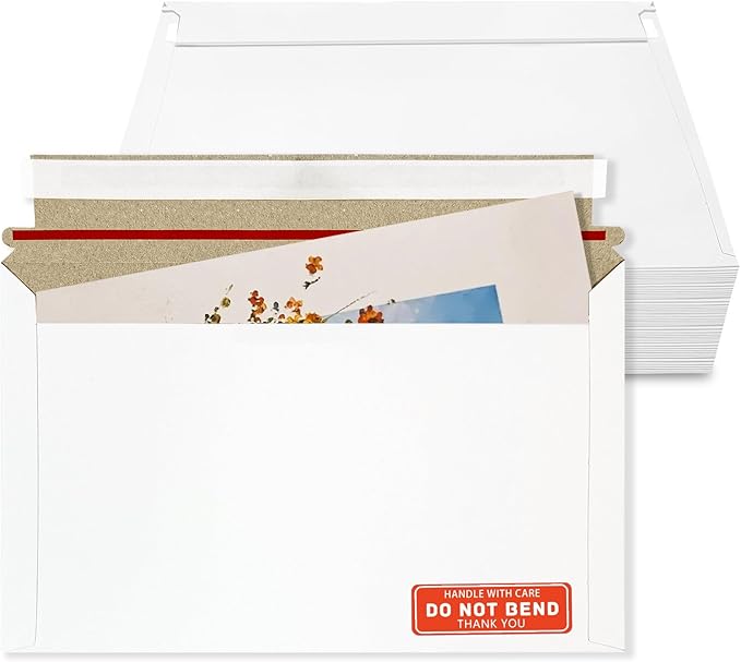 Cheardia 120 Pack Photo Document Mailers with Self Adhesive Seal, 13 x 9.25 Inch Rigid Mailers Stay Flat Cardboard Envelope with Label for CD, Photos, White